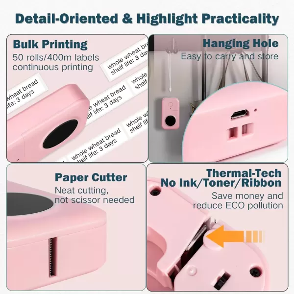imageMini Label Maker  D30 Thermal Bluetooth Label Printer Mini Rechargeable Label Maker Machine Portable Sticker Maker Printer with Label x 3 Compatible with iOS Android for Home OfficePink