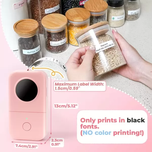 imageMini Label Maker  D30 Thermal Bluetooth Label Printer Mini Rechargeable Label Maker Machine Portable Sticker Maker Printer with Label x 3 Compatible with iOS Android for Home OfficePink
