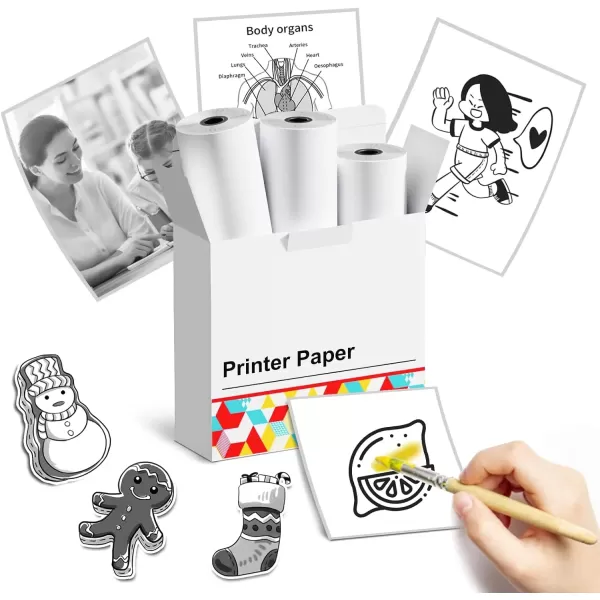 imageWhite Sticker Paper for M03 M03AS M04S Printer Paper 80MMx35MRoll Black on White Thermal Paper Memoking M03AS Paper Compatible with Phomemo Printer Paper M03 3 Rolls