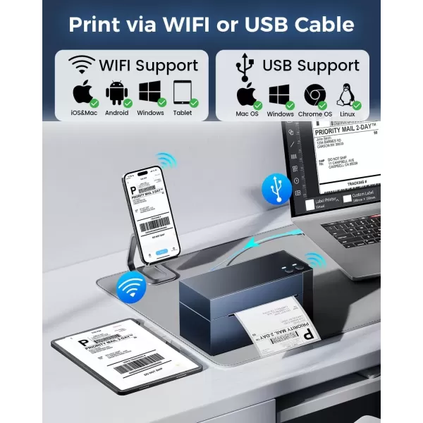 imageWiFi Thermal Label Printer Wireless Shipping Label Printer for Small Business Postage 300 DPI Label Printer 4x6 Supports Remote Wireless Print 5G WiFi ampamp USB Compatible with iPhone Android