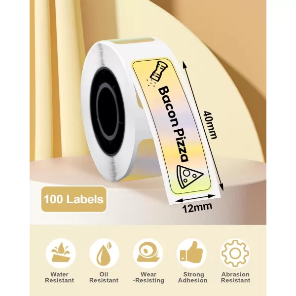 imageD30 Labels  D30 Thermal SelfAdhesive Label 38quot 1 12quot 12mm40mm 100 LabelsRoll Compatible with Phomemo D30 Label Maker Holographic SilverGold