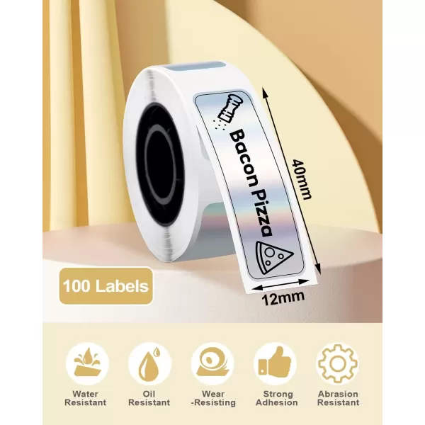 imageD30 Labels  D30 Thermal SelfAdhesive Label 38quot 1 12quot 12mm40mm 100 LabelsRoll Compatible with Phomemo D30 Label Maker Holographic SilverSilver