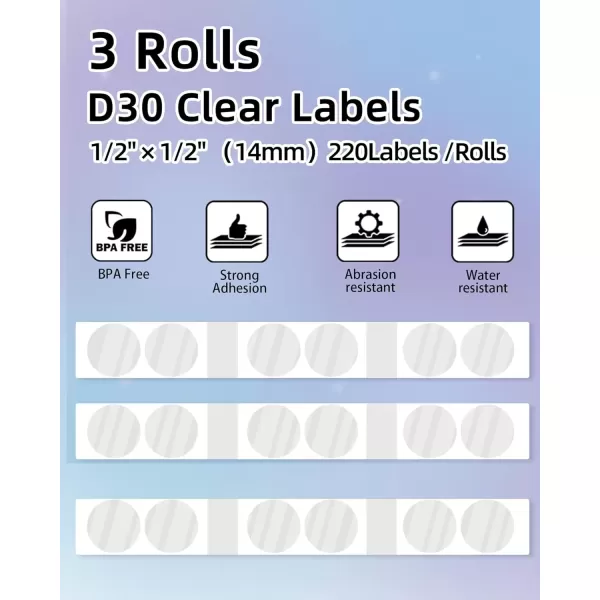 imageD30 LabelsTransparent Circle 12quot X 1quot 14mm X 28mmAdhesive Label Paper 220 LabelsRoll3 Roll Compatible with Phomemo D30 Portable Bluetooth Label Maker for Size Labels
