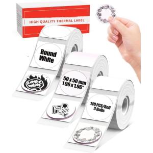 image2quot Khak M110 Circle Thermal Labels SelfAdhesive M220 Round Thermal Labels Compatible with Phomemo M110 M221 M220 M120 M150 M250 M260 Label Maker for DIY Logo Design Name Tag750 Labels 3 RollWhite