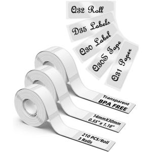 imageClear Q30S Label Tape  D35 Labels for Q30  Q31  Q32  Q30S  D35 Label Maker Tape  14x30mm  Memoking Q30S Labels Compatible with Phomemo D35 Label Tape Transparent Q30S  3 Rolls 210 LabelsRoll