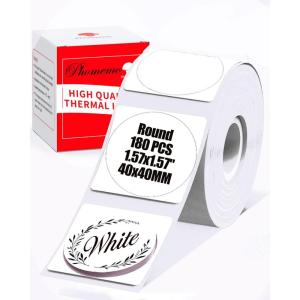 imageHD SelfAdhesive Round Thermal Labels for M200  M220  M120  M110S  M110 M221 Label Paper 157x157quot 180 Circle LabelsRoll  Black on White  Compatible with Memoqueen Phomemo M110 Labels