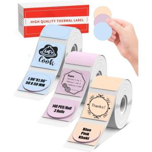 imageM110 Labels M110 Thermal Labels for M110 M220 M221 Labels Maker  Pink ampamp Blue ampamp Khaki196 Thermal Labels Compatible with Phomemo M110 M220 M221 M150 M250 M260 Label Printer 140pcs 3Rolls Round196 inch x 196 inch
