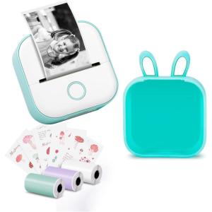imageMemoking T02 Small Thermal Printer for Phone Portable Wireless Note Printer with 3 Rolls Paper for Childrens Day Birthday and Printer Case