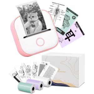 imageMini Printer  Sticker Printer T02 Thermarote Mini Printer Print Pod Inkless Printer Thermal Sticker Printer Sticker Maker Machine for Children Students Compatible with Phone ampamp Tablet WhitePink