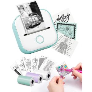 imageMini Printer  Sticker Printer T02 Thermarote Mini Printer Print Pod Inkless Printer Thermal Sticker Printer Sticker Maker Machine for Children Students Compatible with Phone ampamp Tablet WhiteGreen