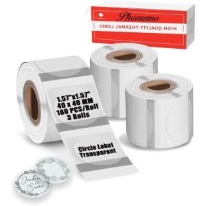image157quot Memoking Circle Clear Label Paper for M220 M200 M221 M120 M110 Thermal Printer  Black on Transparent Label Compatible with Phomemo M110 Labels Printer  3 Rolls  180 LabelsRoll