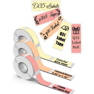 imageColor D35 Labels Q30S Label Tape for Q30  Q31  Q32  Q30S  D35 Label Maker Tape  Q30S Labels Compatible with Phomemo D35 Label Tape  YellowOrangeDark Pink055quotx118quot  3 Rolls 160 LabelsRoll
