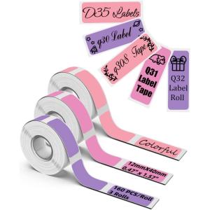 imageD30 Label Tape  Color D35 Labels for Q30  Q31  Q32  Q30S  D35 Label Maker Tape  PurplePale PinkPink047x118quot Q30S Labels Compatible with Phomemo D30 Label Maker Tape  3Rolls 160 PCSRoll