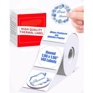 imageM110 Label Circle M200 Labels 50x50mm for M120 M220 M200 M110 M221 Printer Label  Blue Pattern on White M110 Paper  Memoking M200 Label Compatible with Phomemo M110 Label Tape  1 Roll140PCS