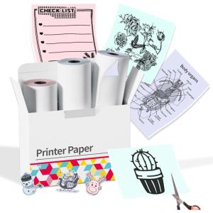 imageMemoking HD M02 Thermal Printer Stickers Compatible with Phomemo M02 M02Pro M02S M03 M03AS M04S PinkBlueLavender Purple 50mm x 35m 3 Rolls