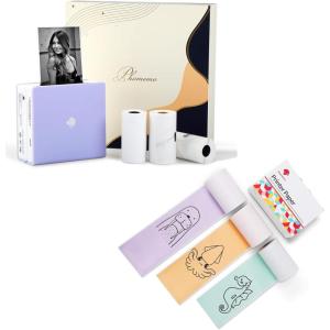 imageMemoking M02 Mini Sticker Printer Gift Set with GreenPurpleOrange Sticker Papers Mini Thermal Printer Inkless Pocket Printer for PhoneampampPad Sticker Printer Machine for Kids Purple