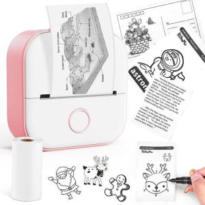 imageMemoking Mini Portable Printer  T02 Print Pods Mini Inkless Printer Pocket Thermal Sticker Printer Mini Sticker Printer Mobile Picture Printer for Student Gift White Bunny Case Not IncludedPink