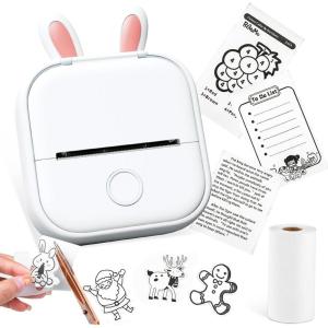 imageMemoking Mini Portable Printer  T02 Print Pods Mini Inkless Printer Pocket Thermal Sticker Printer Mini Sticker Printer Mobile Picture Printer for Student Gift White Bunny Case Not IncludedWhite