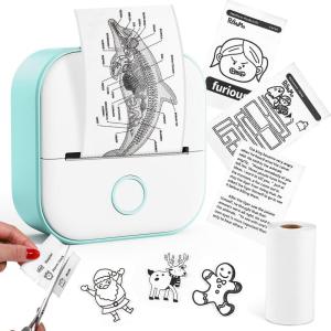 imageMemoking Mini Portable Printer  T02 Print Pods Mini Inkless Printer Pocket Thermal Sticker Printer Mini Sticker Printer Mobile Picture Printer for Student Gift White Bunny Case Not IncludedGreen