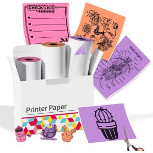 imageMemoking Mini Printer Sticker Paper Thermal Labels Compatible with Phomemo M02 M02PRO M02S M03 M03AS M04AS M04S Printer Rose RedPurpleOrange 50mm x 35mRoll 3 Rolls