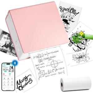 imageMemoking Mini Sticker Printer Wireless  Portable Thermal Printer Bluetooth Photo Printer M02 Inkless Sticker Printer for Phone Mini Sticker Maker Machine Study Printer for MemosStickerPhotosPink