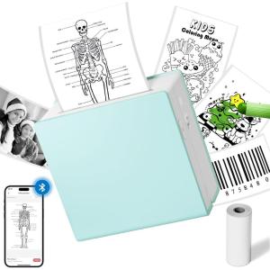 imageMemoking Mini Sticker Printer Wireless  Portable Thermal Printer Bluetooth Photo Printer M02 Inkless Sticker Printer for Phone Mini Sticker Maker Machine Study Printer for MemosStickerPhotosGreen