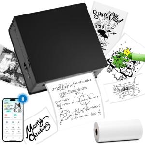 imageMemoking Mini Sticker Printer Wireless  Portable Thermal Printer Bluetooth Photo Printer M02 Inkless Sticker Printer for Phone Mini Sticker Maker Machine Study Printer for MemosStickerPhotosBlack