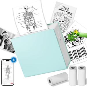 imageMemoking Sticker Printer M02 Mini Printer Portable Bluetooth Mini Printer Sticker Maker with 3 Rolls Paper Print Pods Mini Printer Pocket Printer with Multiple Templates for Phone ampamp Tablet PurpleGreen