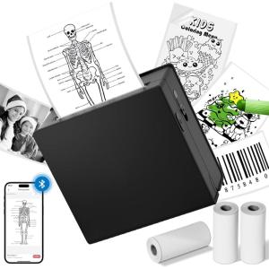 imageMemoking Sticker Printer M02 Mini Printer Portable Bluetooth Mini Printer Sticker Maker with 3 Rolls Paper Print Pods Mini Printer Pocket Printer with Multiple Templates for Phone ampamp Tablet PurpleBlack