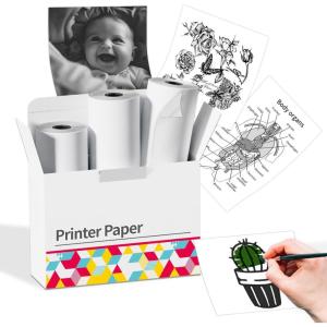 imageMemoking White NonAdhesive Thermal Paper M02 Paper for M02 M02 Pro M02S M03 M03AS M04S Mini Printer 53mmx65mRoll Black on White 3 Rolls Compatible with Phomemo Printer Paper