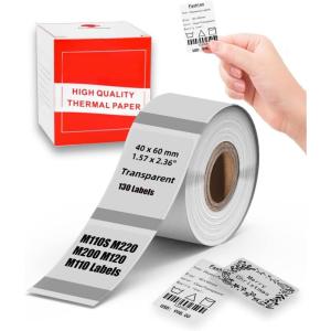 imageOriginal M110 M220 Clear Thermal Labels157quotx236quot 40x60MM M110 M220 Transparent Labels M110 Clear Labels Compatible with Phomemo M110 M220 M221 M150 M250 M260 Label Maker  130PCS per Roll40MMx60MM157 x 236