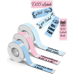 imageQ31 Color Labels  D30 Label Tape for Q30  Q31  Q32  Q30S  D35 Label Maker Tape  BluePinkLight Blue12x40mm  Memoking Q30S Labels Compatible with Phomemo D35 Labels Q303 Rolls125 PCSRoll