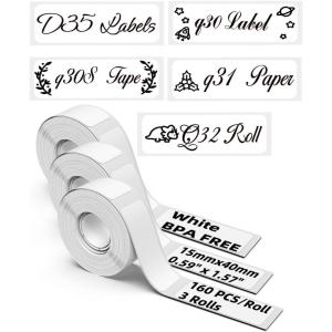 imageWhite Q30S Labe Tape  D35 Labels for Q30  Q30S  Q31  Q32  D35 Label Maker Tape  12quot1 12quot  15x40mm  Memoking Q30S Labels Compatible with Phomemo D35 Label Tape Q303 Rolls 160 LabelsRoll