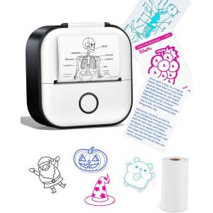 imageMemoking Mini Printer  Sticker Printer T02 Thermal Sticker Maker Machine Mini Portable Pocket Machine Inkless Label Maker for Anatomy Flashcard Journal Note Receipt Kids BlackBlack