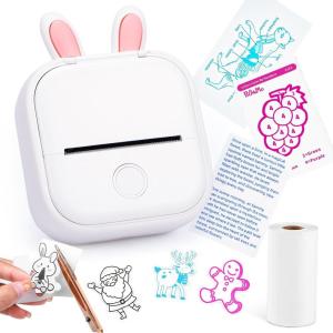 imageMemoking Mini Printer  Sticker Printer T02 Thermal Sticker Maker Machine Mini Portable Pocket Machine Inkless Label Maker for Anatomy Flashcard Journal Note Receipt Kids BlackWhite