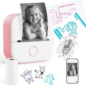 imageMemoking Mini Printer  Sticker Printer T02 Thermal Sticker Maker Machine Mini Portable Pocket Machine Inkless Label Maker for Anatomy Flashcard Journal Note Receipt Kids BlackPink