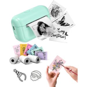 imageMemoking Mini Printer  Portable Sticker Printer Q02E Pocket Thermal Inkless Sticker Maker Bluetooth Print Pod Small Receipt Printer for Study NoteDiagrams Scrapbook Journal Gift DIYGreen