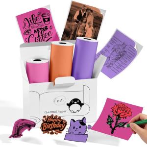 image:imageMemoking T02 Sticker Paper Holographic Silver Compatible with T02M02Q02ET02 ProD20D21 Print Pods Mini Printer Thermal Sticky Labels 50mmx35m for Journal Photo Texts Study Notes Sticker 3 RollsPurplePinkOrange