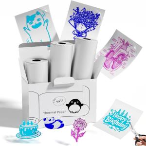 image:imageMemoking T02 Sticker Paper Holographic Silver Compatible with T02M02Q02ET02 ProD20D21 Print Pods Mini Printer Thermal Sticky Labels 50mmx35m for Journal Photo Texts Study Notes Sticker 3 RollsTransparent GreenBluePink