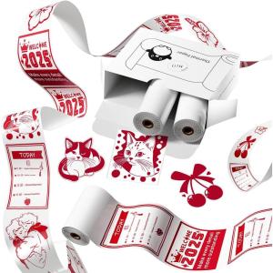 image:imageMemoking T02 Sticker Paper Holographic Silver Compatible with T02M02Q02ET02 ProD20D21 Print Pods Mini Printer Thermal Sticky Labels 50mmx35m for Journal Photo Texts Study Notes Sticker 3 RollsTransparent Red