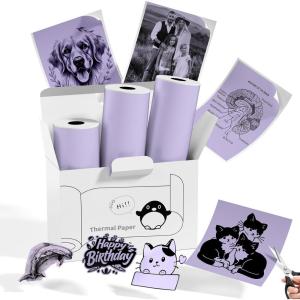 image:imageMemoking T02 Sticker Paper Holographic Silver Compatible with T02M02Q02ET02 ProD20D21 Print Pods Mini Printer Thermal Sticky Labels 50mmx35m for Journal Photo Texts Study Notes Sticker 3 RollsPurple