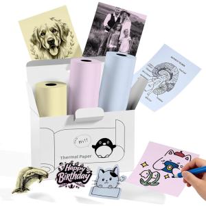 image:imageMemoking T02 Sticker Paper Holographic Silver Compatible with T02M02Q02ET02 ProD20D21 Print Pods Mini Printer Thermal Sticky Labels 50mmx35m for Journal Photo Texts Study Notes Sticker 3 RollsYellowPinkBlue