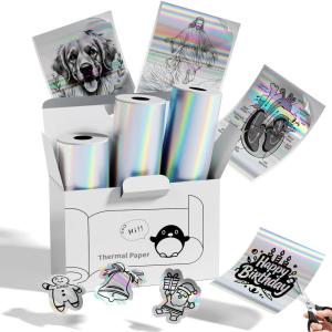 image:imageMemoking T02 Sticker Paper Holographic Silver Compatible with T02M02Q02ET02 ProD20D21 Print Pods Mini Printer Thermal Sticky Labels 50mmx35m for Journal Photo Texts Study Notes Sticker 3 RollsHolographic Silver