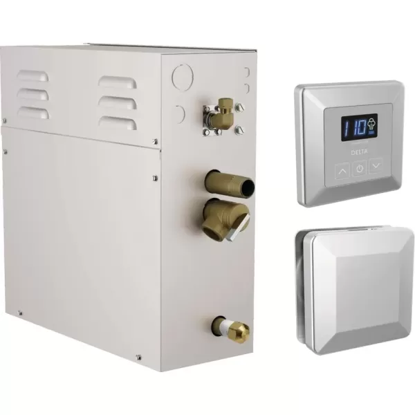 imageDelta Faucet SimpleSteam 6kW Steam System Kit Chrome Includes 6kW Steam System Generator Square Digital System Control Square Steam Head Lumicoat Chrome 5PEST06PRLumicoat Chrome