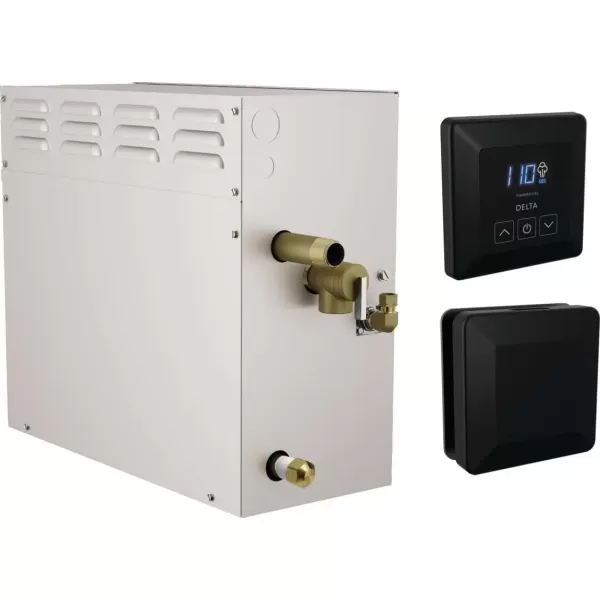 imageDelta Faucet SimpleSteam 6kW Steam System Kit Chrome Includes 6kW Steam System Generator Square Digital System Control Square Steam Head Lumicoat Chrome 5PEST06PRMatte Black