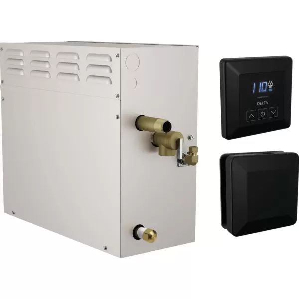 imageDelta Faucet SimpleSteam 6kW Steam System Kit Chrome Includes 6kW Steam System Generator Square Digital System Control Square Steam Head Lumicoat Chrome 5PEST06PRMatte Black