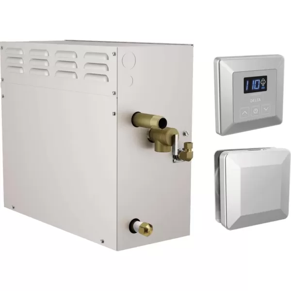 imageDelta Faucet SimpleSteam 6kW Steam System Kit Chrome Includes 6kW Steam System Generator Square Digital System Control Square Steam Head Lumicoat Chrome 5PEST06PRLumicoat Chrome