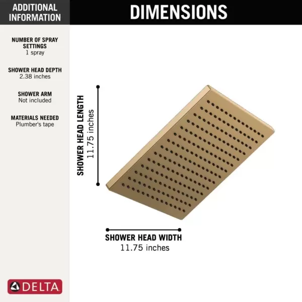 imageDelta Faucet SingleSpray Raincan Shower Head Brushed Nickel Shower Head Rainfall Shower Head Square Shower Head Metal Shower Head 25 GPM Flow Rate Stainless 52159SS25Champagne Bronze