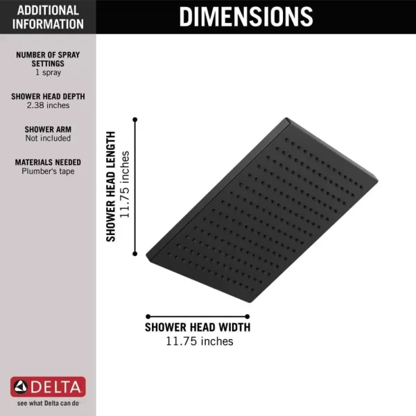 imageDelta Faucet SingleSpray Raincan Shower Head Brushed Nickel Shower Head Rainfall Shower Head Square Shower Head Metal Shower Head 25 GPM Flow Rate Stainless 52159SS25Matte Black