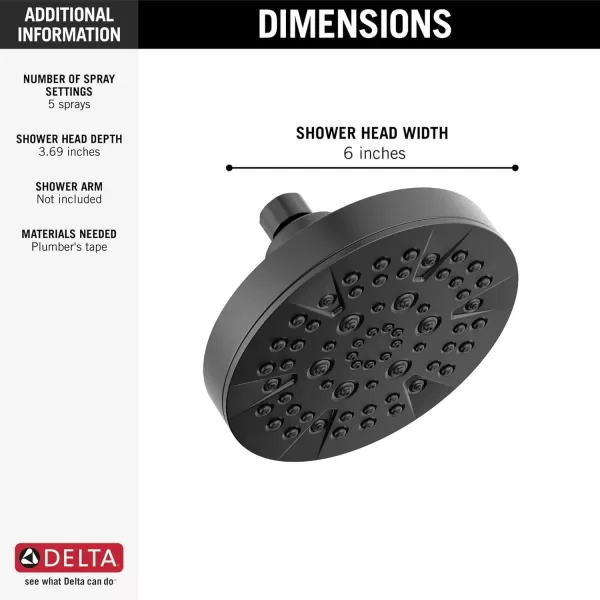 imageDELTA FAUCET FAUCET 5Spray Matte Black Shower Head DELTA FAUCET Shower Head Black Showerheads Shower Head Black Matte 175 GPM Flow Rate Matte Black 52535BLMatte Black